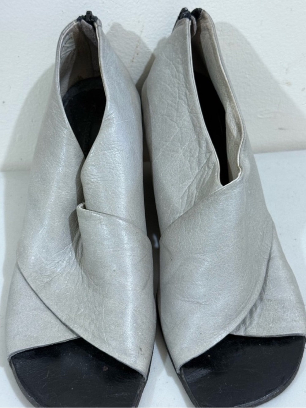 GARTENBANK Women's Twist-Crossover Peep-Toe Mules in Metallic Silver